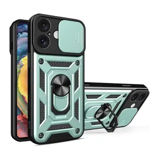 iPhone 16 Kılıf Pars Lens Yüzüklü Silikon - Yeşil