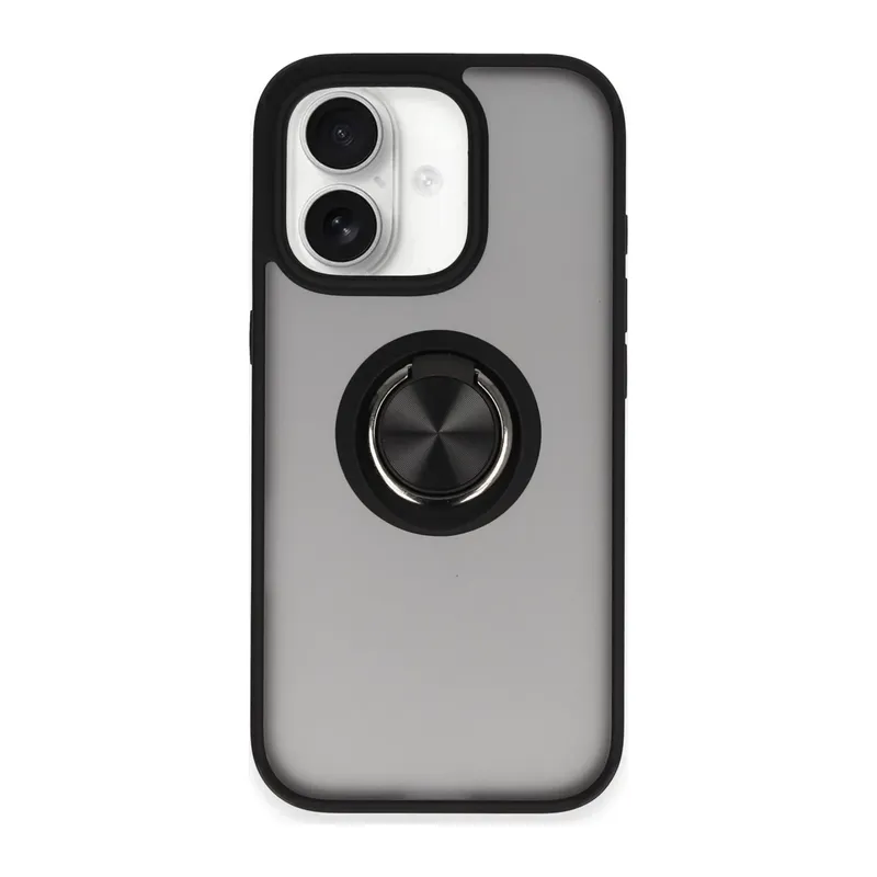 iPhone 16 Kılıf Montreal Yüzüklü Silikon Kapak - Siyah
