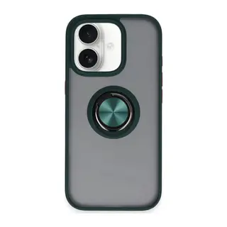 iPhone 16 Kılıf Montreal Yüzüklü Silikon Kapak - Yeşil