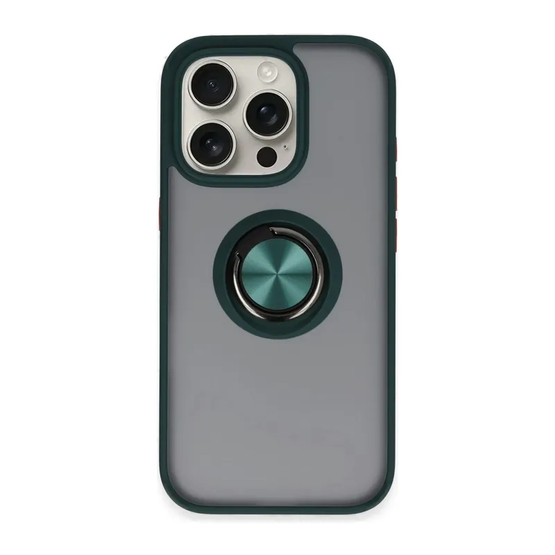 iPhone 16 Pro Kılıf Montreal Yüzüklü Silikon Kapak - Yeşil
