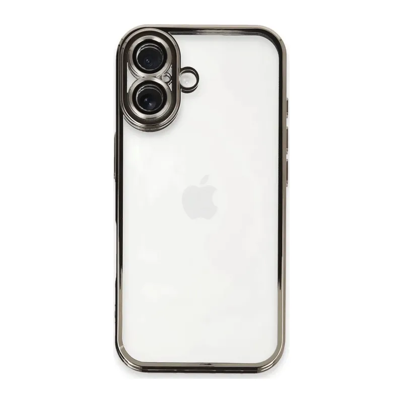 iPhone 16 Kılıf Lensli Silikon - Titanyum Gri