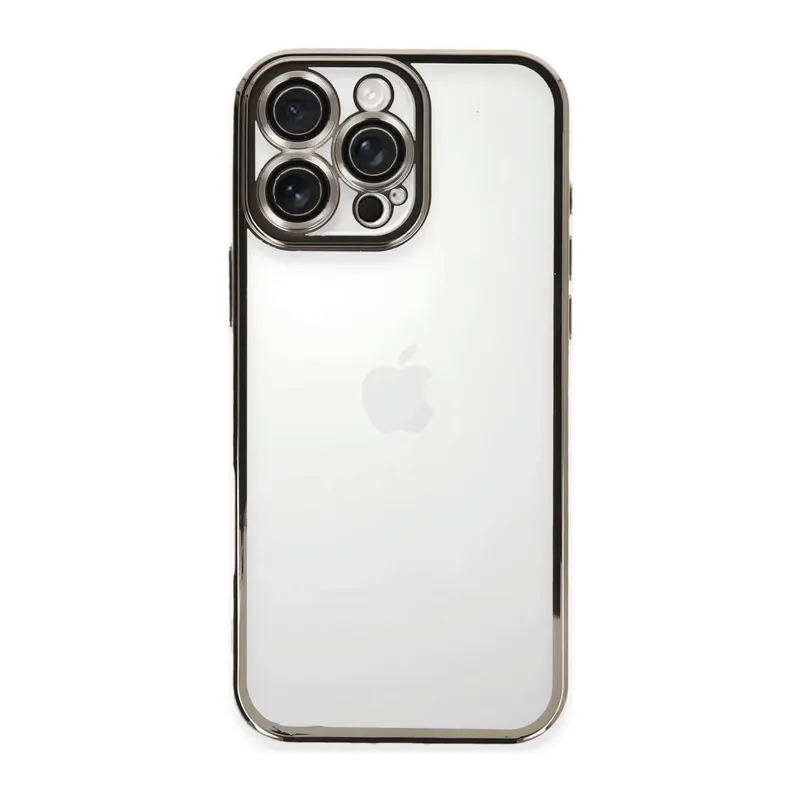 iPhone 16 Pro Max Kılıf Lensli Silikon - Titanyum Gri