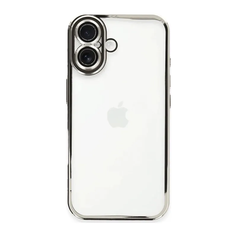 iPhone 16 Plus Kılıf Lensli Silikon - Gümüş