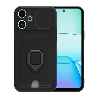 Redmi 13 4G Kılıf Zuma Kartvizitli Yüzüklü Silikon - Siyah