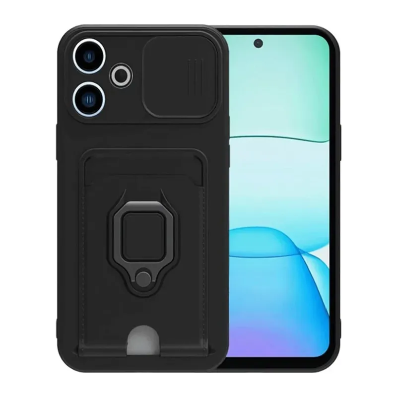 Redmi 13 4G Kılıf Zuma Kartvizitli Yüzüklü Silikon - Siyah