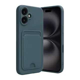 iPhone 16 Kılıf Kelvin Kartvizitli Silikon - Koyu Yeşil