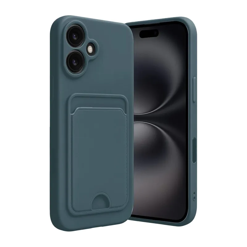 iPhone 16 Kılıf Kelvin Kartvizitli Silikon - Koyu Yeşil