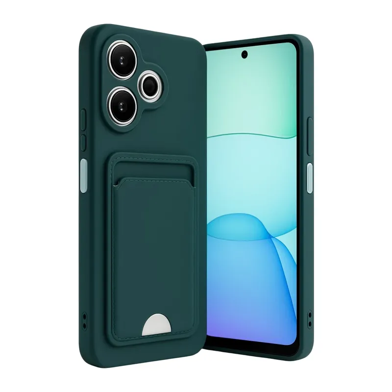 Redmi 13 4G Kılıf Kelvin Kartvizitli Silikon - Koyu Yeşil