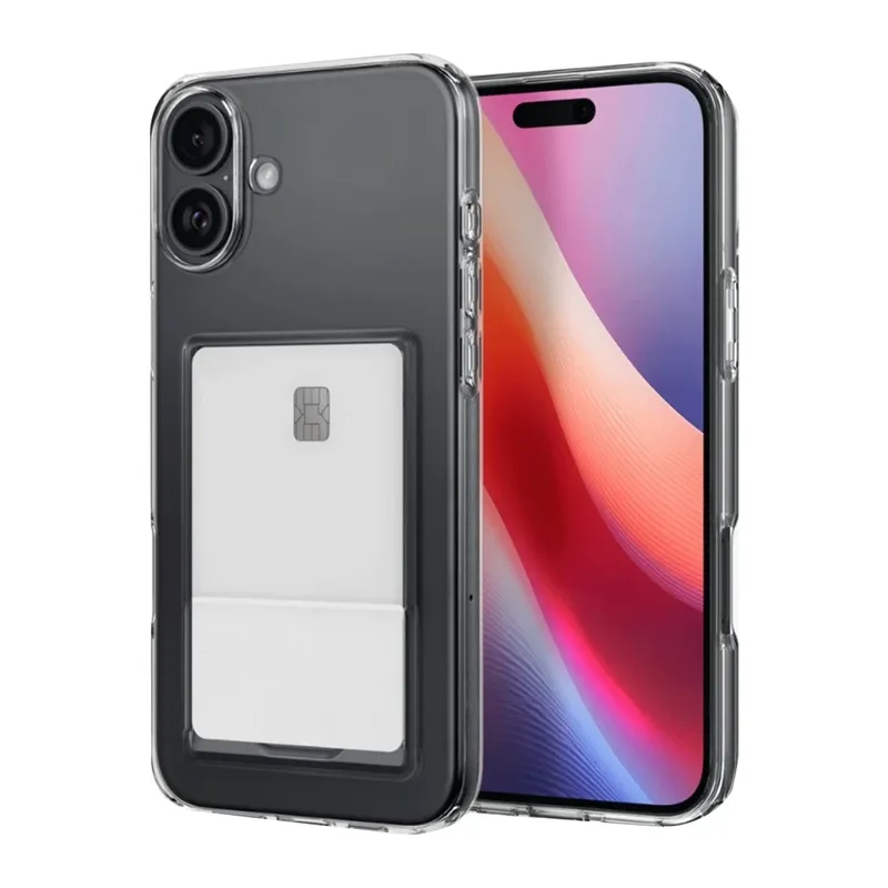 iPhone 16 Kılıf Kart Şeffaf Silikon - Şeffaf