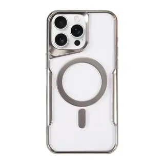 iPhone 15 Pro Kılıf Boyi Magsafe Silikon Kapak - Gümüş