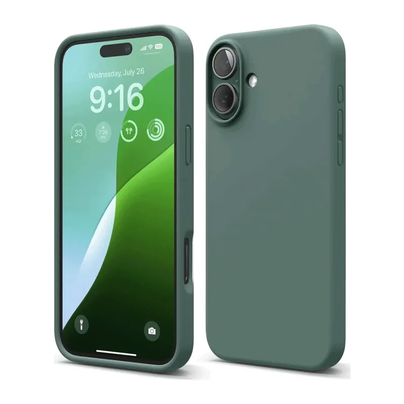 iPhone 16 Kılıf Nano içi Kadife Silikon - Koyu Yeşil