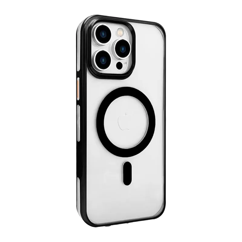iPhone 15 Pro Max Gleam PC Sert Magsafe Kılıf - Şeffaf-Siyah