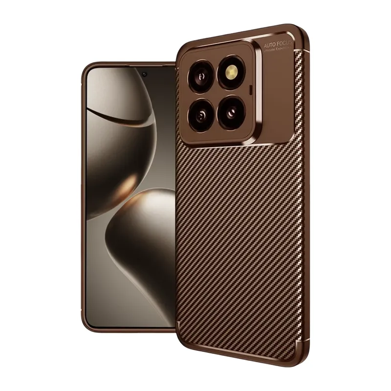Mi 14T Pro Kılıf Auto Focus Karbon Kapak - Kahverengi