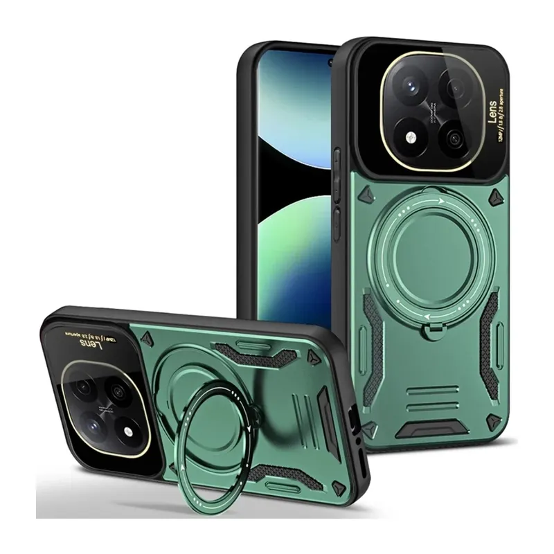 Redmi Note 14 Pro 5G Kılıf Joy Lens Standlı Kapak - Koyu Yeşil
