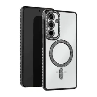 Samsung Galaxy S25 Kılıf Joke Simli Magneticsafe Kılıf - Siyah