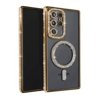Samsung Galaxy S25 Ultra Kılıf Joke Simli Magneticsafe Kılıf - Gold