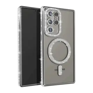 Samsung Galaxy S25 Ultra Kılıf Joke Simli Magneticsafe Kılıf - Gümüş