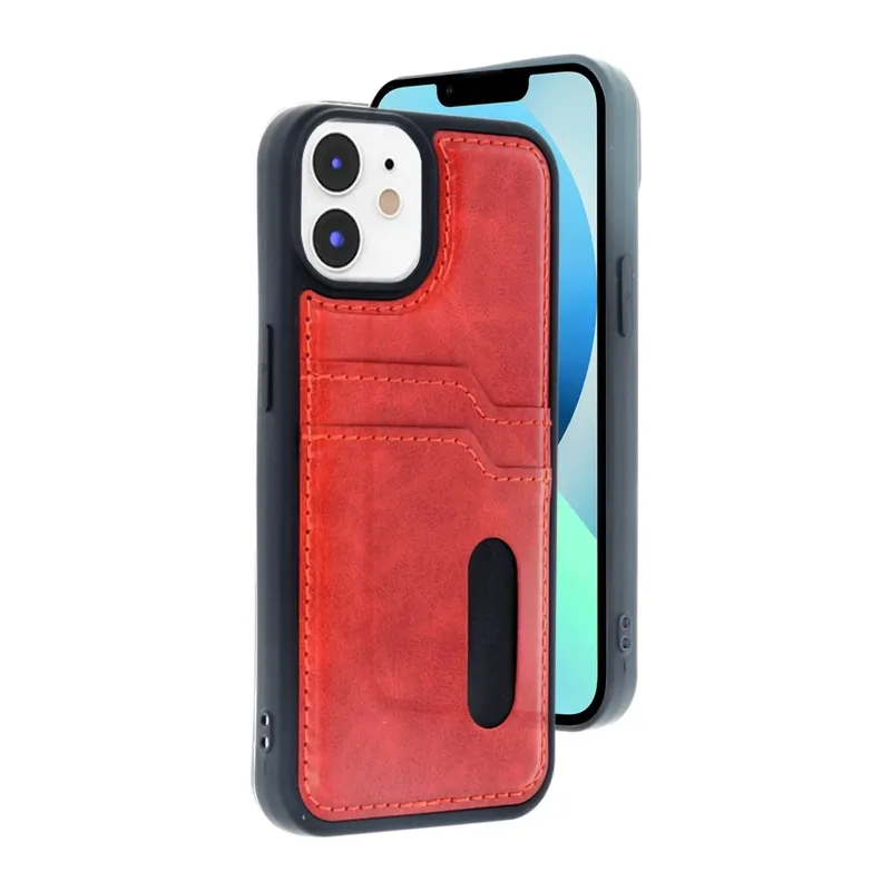 iPhone 11 Kılıf Sara Kartvizitli Deri Kılıf - Kırmızı