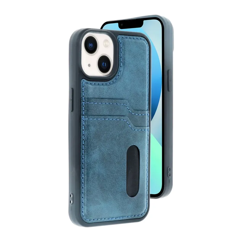 iPhone 14 Kılıf Sara Kartvizitli Deri Kılıf - Lacivert