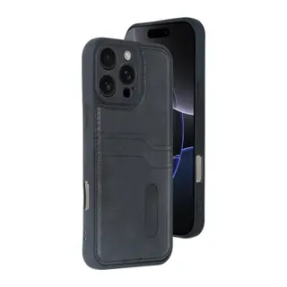 iPhone 16 Pro Kılıf Sara Kartvizitli Deri Kılıf - Siyah