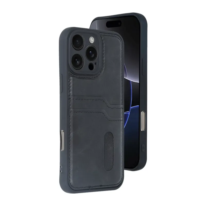 iPhone 16 Pro Kılıf Sara Kartvizitli Deri Kılıf - Siyah