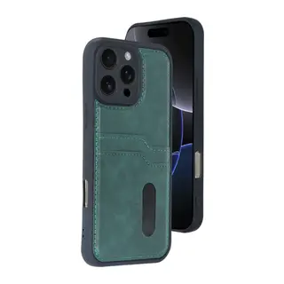 iPhone 16 Pro Kılıf Sara Kartvizitli Deri Kılıf - Koyu Yeşil