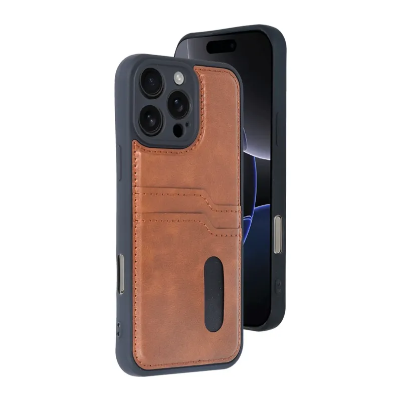 iPhone 16 Pro Max Kılıf Sara Kartvizitli Deri Kılıf - Taba