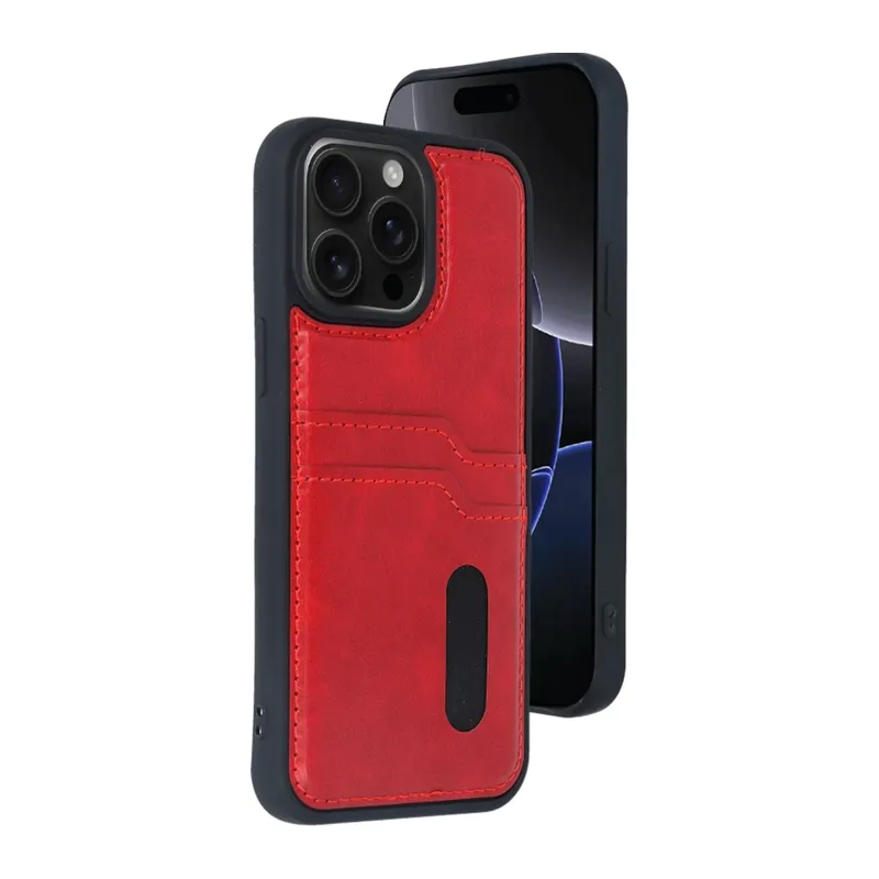 iPhone 15 Pro Max Kılıf Sara Kartvizitli Deri Kılıf - Kırmızı