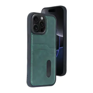 iPhone 15 Pro Max Kılıf Sara Kartvizitli Deri Kılıf - Koyu Yeşil