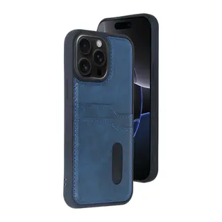 iPhone 14 Pro Max Kılıf Sara Kartvizitli Deri Kılıf - Lacivert