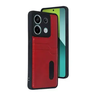 Redmi Note 13 Pro 5G Kılıf Sara Kartvizitli Deri Kılıf - Kırmızı