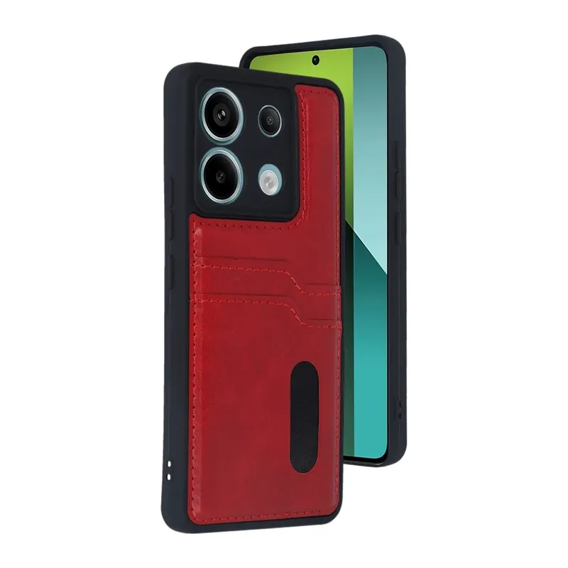 Redmi Note 13 Pro 5G Kılıf Sara Kartvizitli Deri Kılıf - Kırmızı