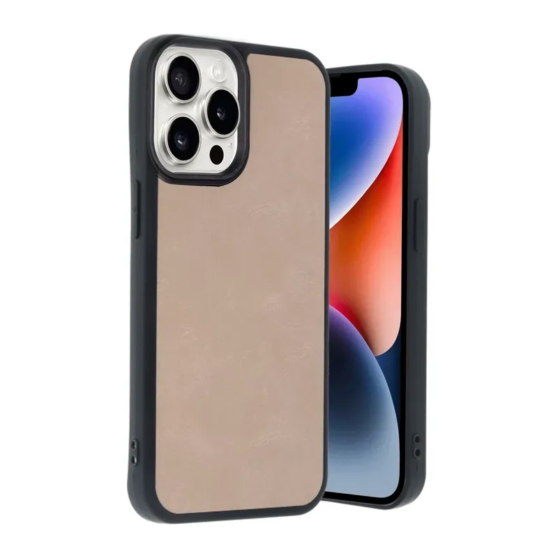 iPhone 14 Pro Max Kılıf Aras Deri Kapak - Pudra