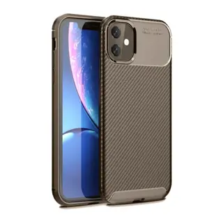 iPhone 11 Kılıf Auto Focus Karbon Kapak - Kahverengi