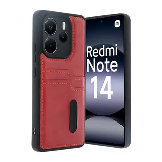 Redmi Note 14 4G Kılıf Sara Kartvizitli Deri Kılıf - Kırmızı