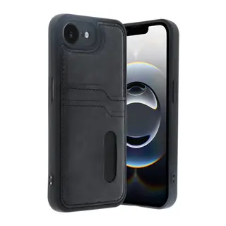 iPhone 16E Kılıf Sara Kartvizitli Deri Kılıf - Siyah