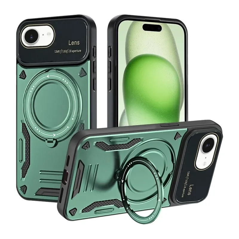 iPhone 16E Kılıf Joy Lens Standlı Kapak - Koyu Yeşil