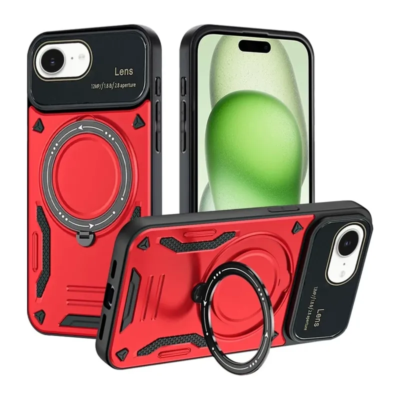 iPhone 16E Kılıf Joy Lens Standlı Kapak - Kırmızı