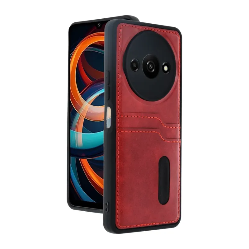 Redmi A3 4G Kılıf Sara Kartvizitli Deri Kılıf - Kırmızı
