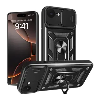 iPhone 16E Kılıf Pars Lens Yüzüklü Silikon - Siyah