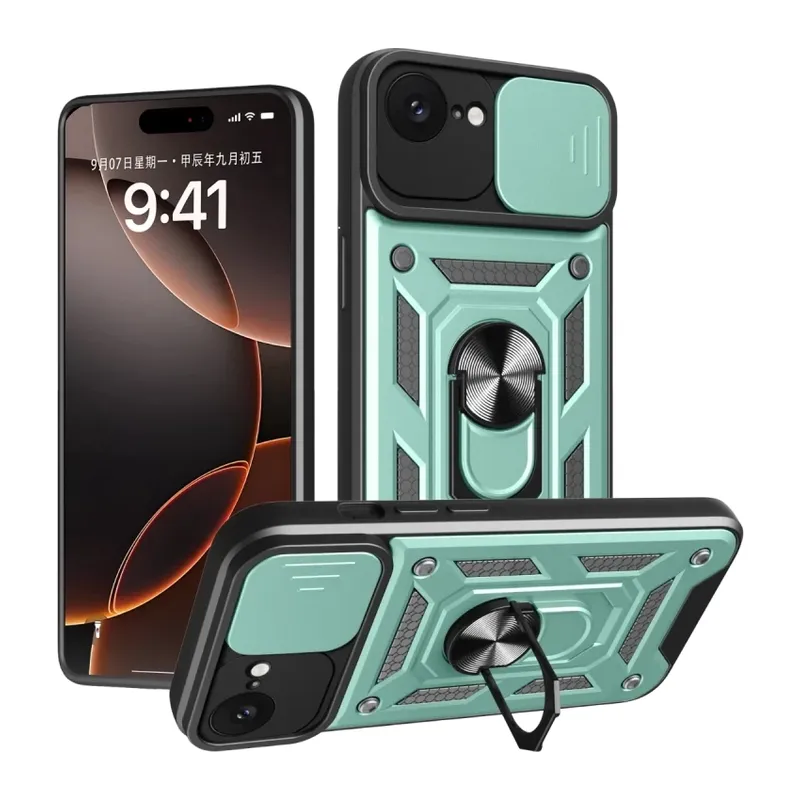 iPhone 16E Kılıf Pars Lens Yüzüklü Silikon - Yeşil