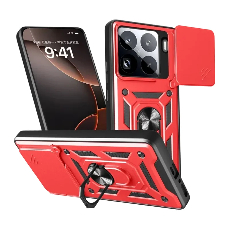 Mi 15 Pro Kılıf Pars Lens Yüzüklü Silikon - Kırmızı