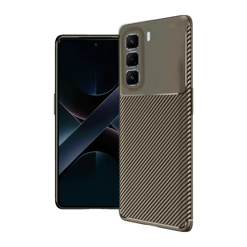 İnfinix Hot 50 4G Kılıf Auto Focus Karbon Kapak - Kahverengi