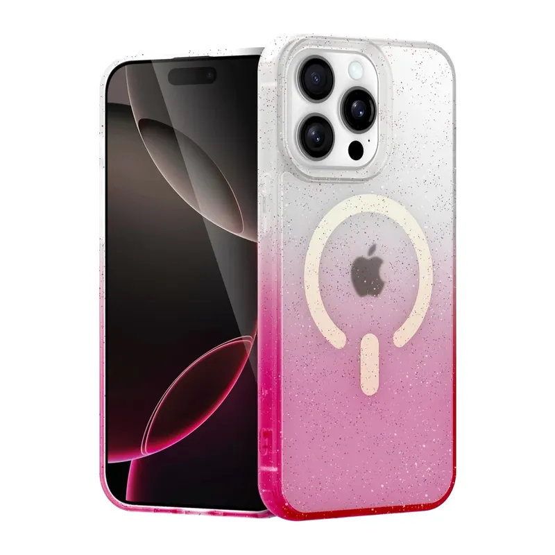 iPhone 15 Pro Pummel Shiny Magsafe Kapak - Pembe