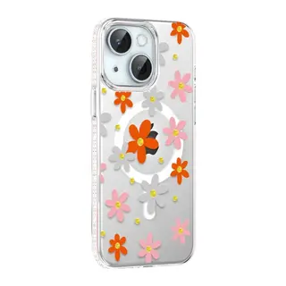 iPhone 14 Floral Magsafe Kapak - Turuncu