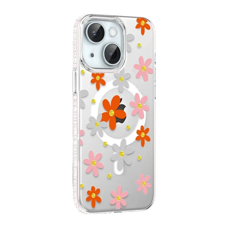 iPhone 14 Floral Magsafe Kapak - Turuncu