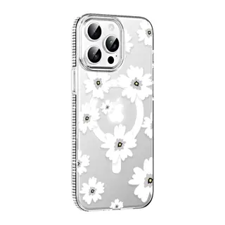 iPhone 15 Pro Floral Magsafe Kapak - Beyaz
