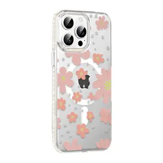 iPhone 15 Pro Floral Magsafe Kapak - Pembe