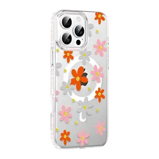 iPhone 16 Pro Floral Magsafe Kapak - Turuncu