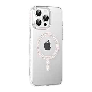 iPhone 15 Pro Move Taşlı Magsafe Kapak - Gümüş